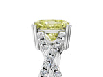 Fancy Yellow Radiant Cut Diamond Solitaire Ring in Silver with Interwoven Pavé Band and Prong Setting_11