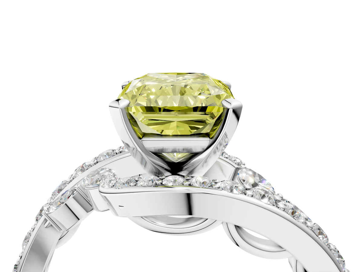 Fancy Yellow Radiant Cut Diamond Solitaire Ring in Silver with Pavé Twist Band and Prong Setting_10