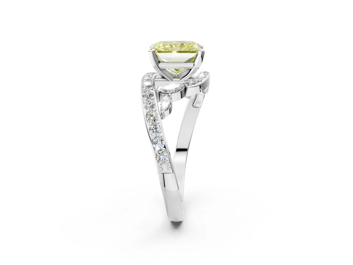 Fancy Yellow Radiant Cut Diamond Solitaire Ring in Silver with Pavé Twist Band and Prong Setting_8