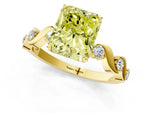 Fancy Yellow Radiant Cut Diamond Solitaire Ring in Yellow gold with Twisted Ribbon Band and Round Accents_1