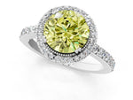 Fancy Yellow Round Cut Diamond Halo Engagement Ring in White gold with Milgrain Detail and Pavé Band_1