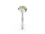 Fancy Yellow Round Cut Diamond Halo Engagement Ring in White gold with Milgrain Detail and Pavé Band_2
