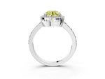Fancy Yellow Round Cut Diamond Halo Engagement Ring in White gold with Milgrain Detail and Pavé Band_3