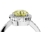 Fancy Yellow Round Cut Diamond Halo Engagement Ring in White gold with Milgrain Detail and Pavé Band_4
