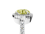 Fancy Yellow Round Cut Diamond Halo Engagement Ring in White gold with Milgrain Detail and Pavé Band_5