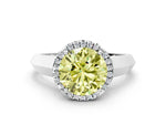 Fancy Yellow Round Cut Diamond Halo Ring in Platinum with Cathedral Band and Prong Setting_12