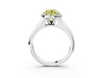 Fancy Yellow Round Cut Diamond Halo Ring in Platinum with Cathedral Band and Prong Setting_15