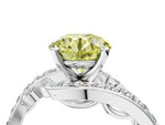 Fancy Yellow Round Cut Diamond Solitaire Ring in Platinum with Pavé Twist Band and Prong Setting_10