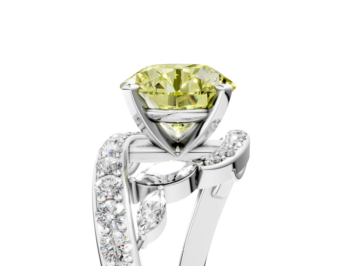 Fancy Yellow Round Cut Diamond Solitaire Ring in Platinum with Pavé Twist Band and Prong Setting_11