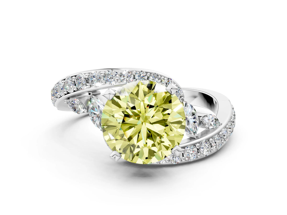 Fancy Yellow Round Cut Diamond Solitaire Ring in Platinum with Pavé Twist Band and Prong Setting_6