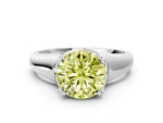 Fancy Yellow Round Cut Diamond Solitaire Ring in Platinum with Smooth Wide Band and Prong Setting_12