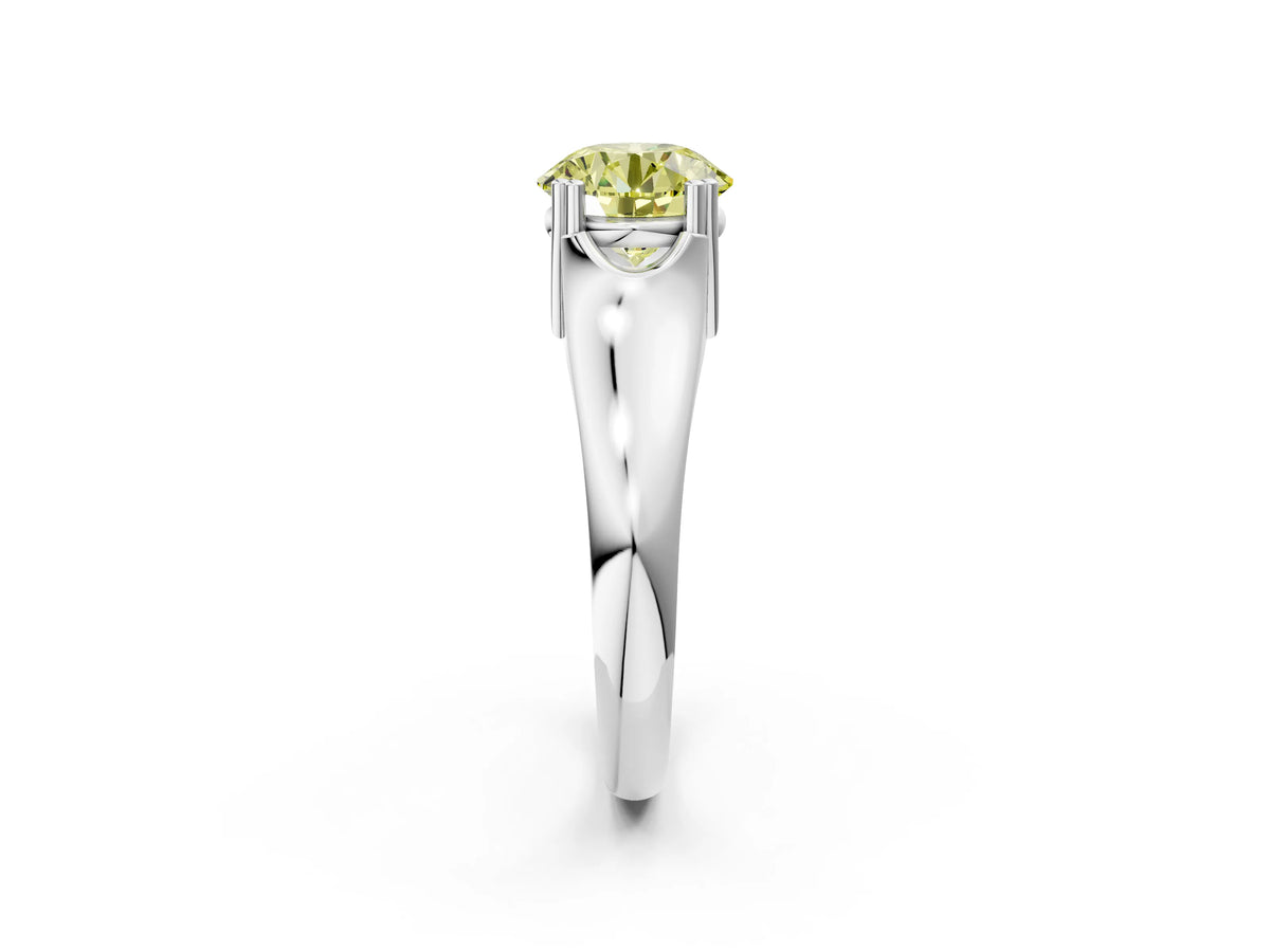 Fancy Yellow Round Cut Diamond Solitaire Ring in Platinum with Smooth Wide Band and Prong Setting_14