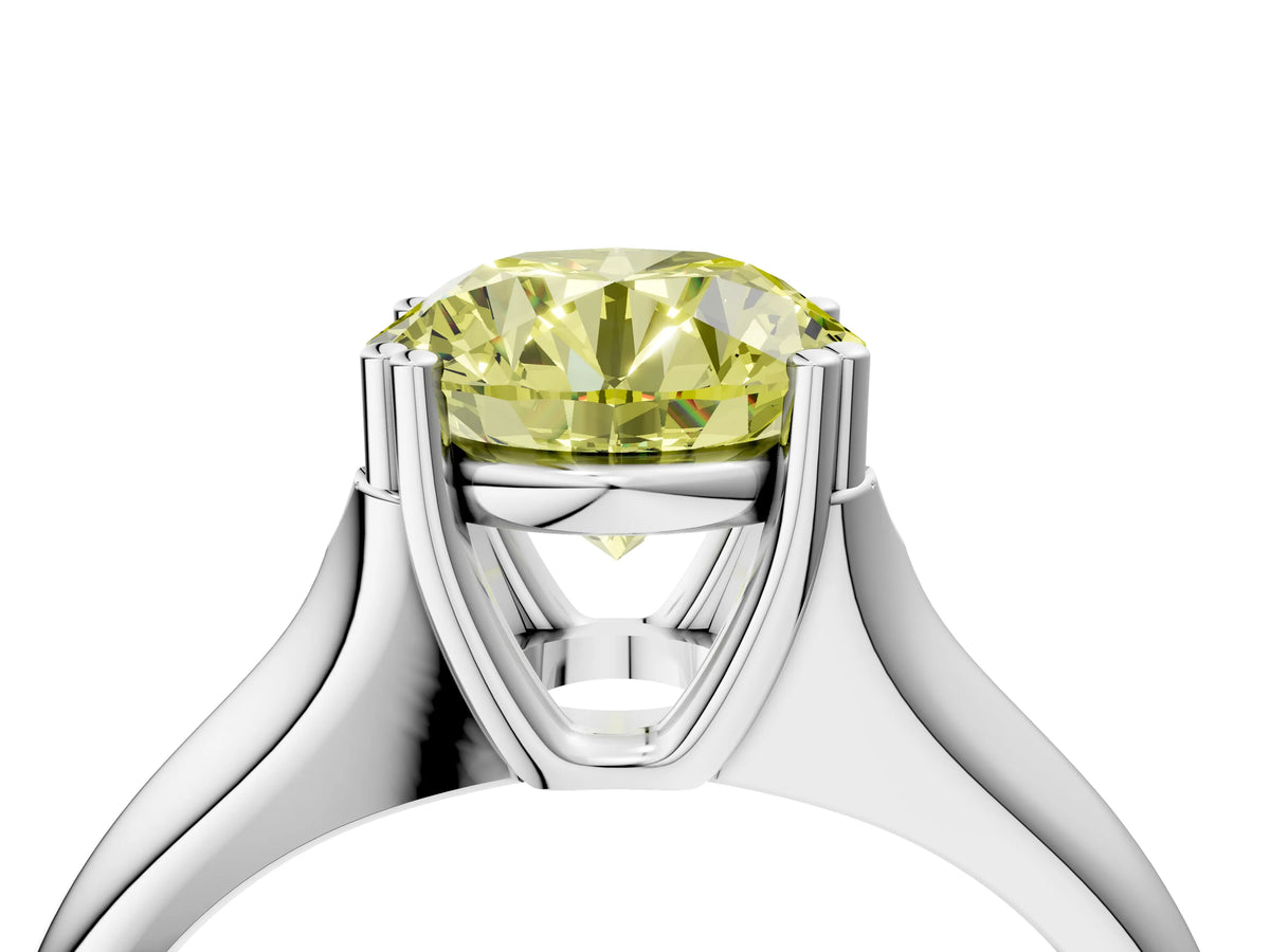 Fancy Yellow Round Cut Diamond Solitaire Ring in Platinum with Smooth Wide Band and Prong Setting_16