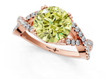 Fancy Yellow Round Cut Diamond Solitaire Ring in Rose gold with Interwoven Pavé Band and Prong Setting_1