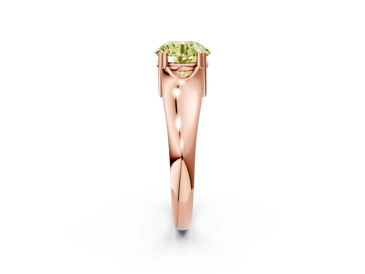 Fancy Yellow Round Cut Diamond Solitaire Ring in Rose gold with Smooth Wide Band and Prong Setting_2