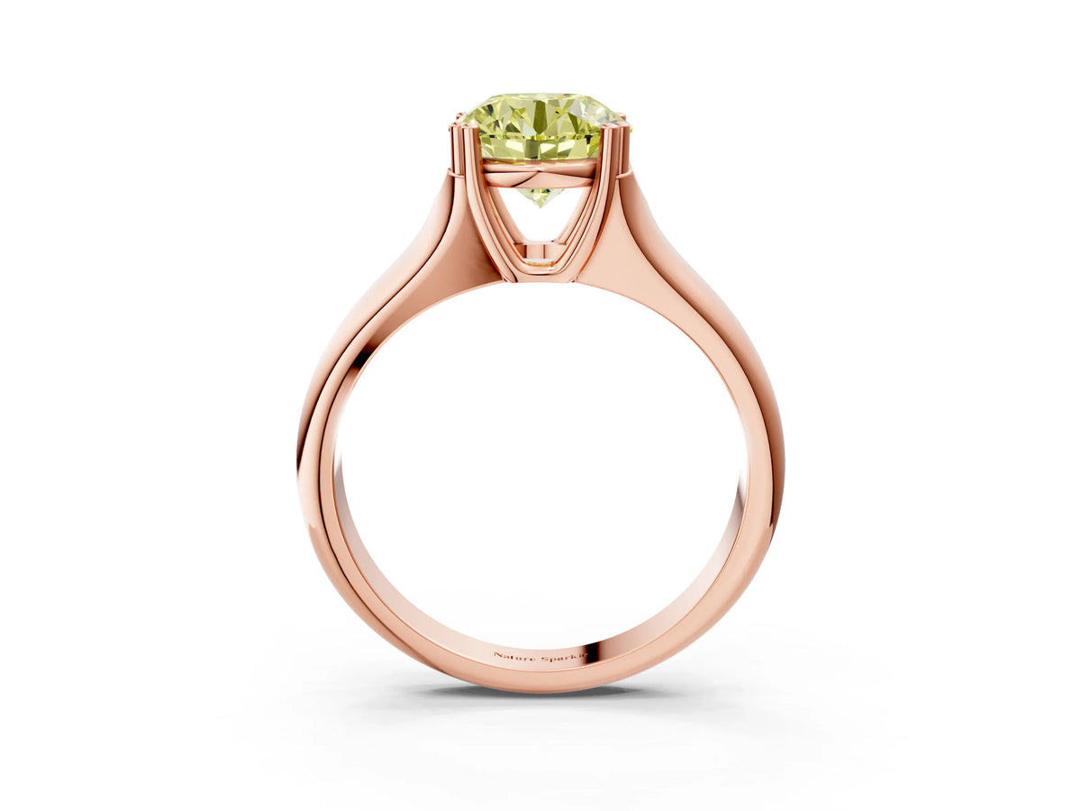 Fancy Yellow Round Cut Diamond Solitaire Ring in Rose gold with Smooth Wide Band and Prong Setting_3