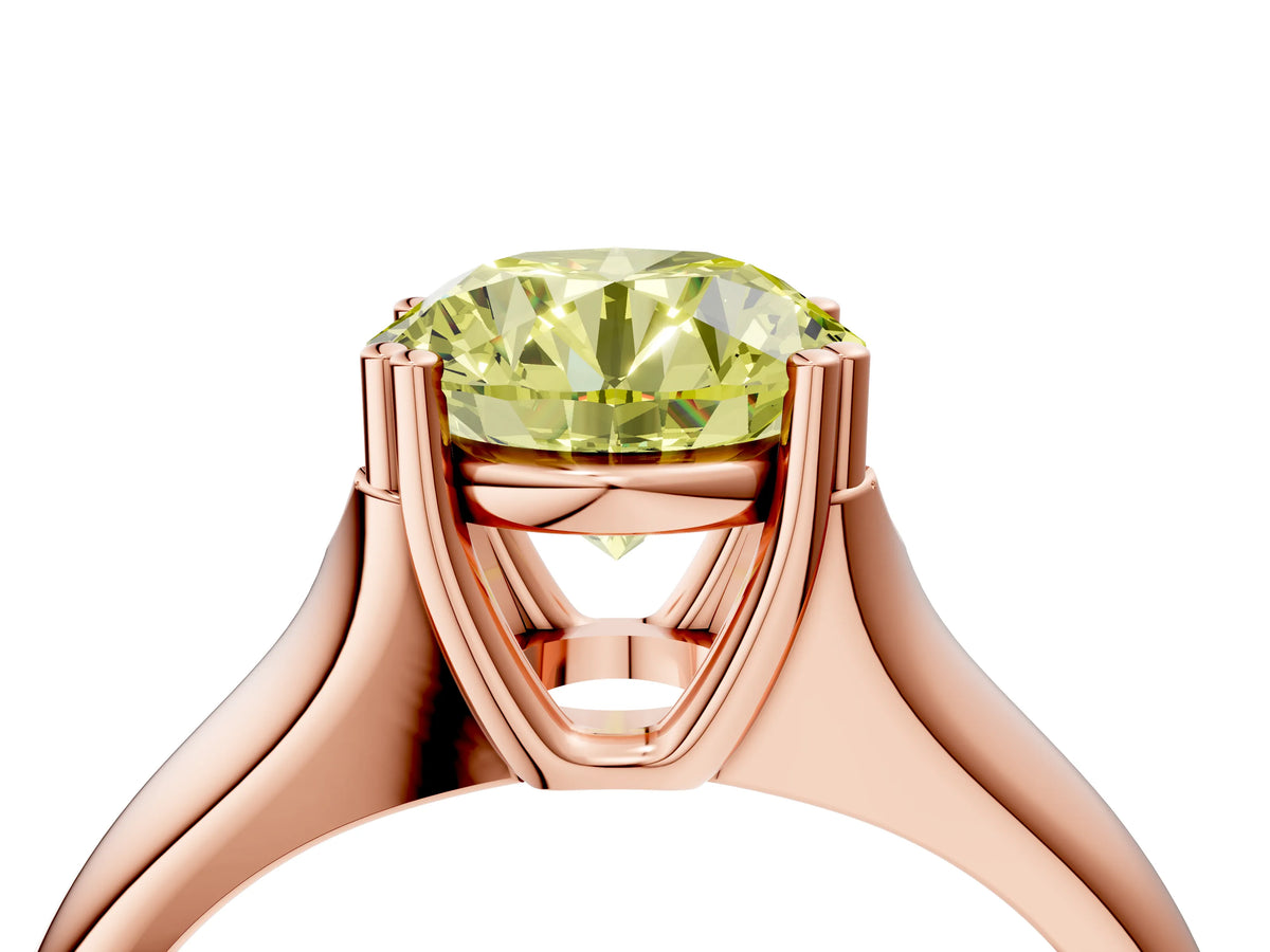 Fancy Yellow Round Cut Diamond Solitaire Ring in Rose gold with Smooth Wide Band and Prong Setting_4