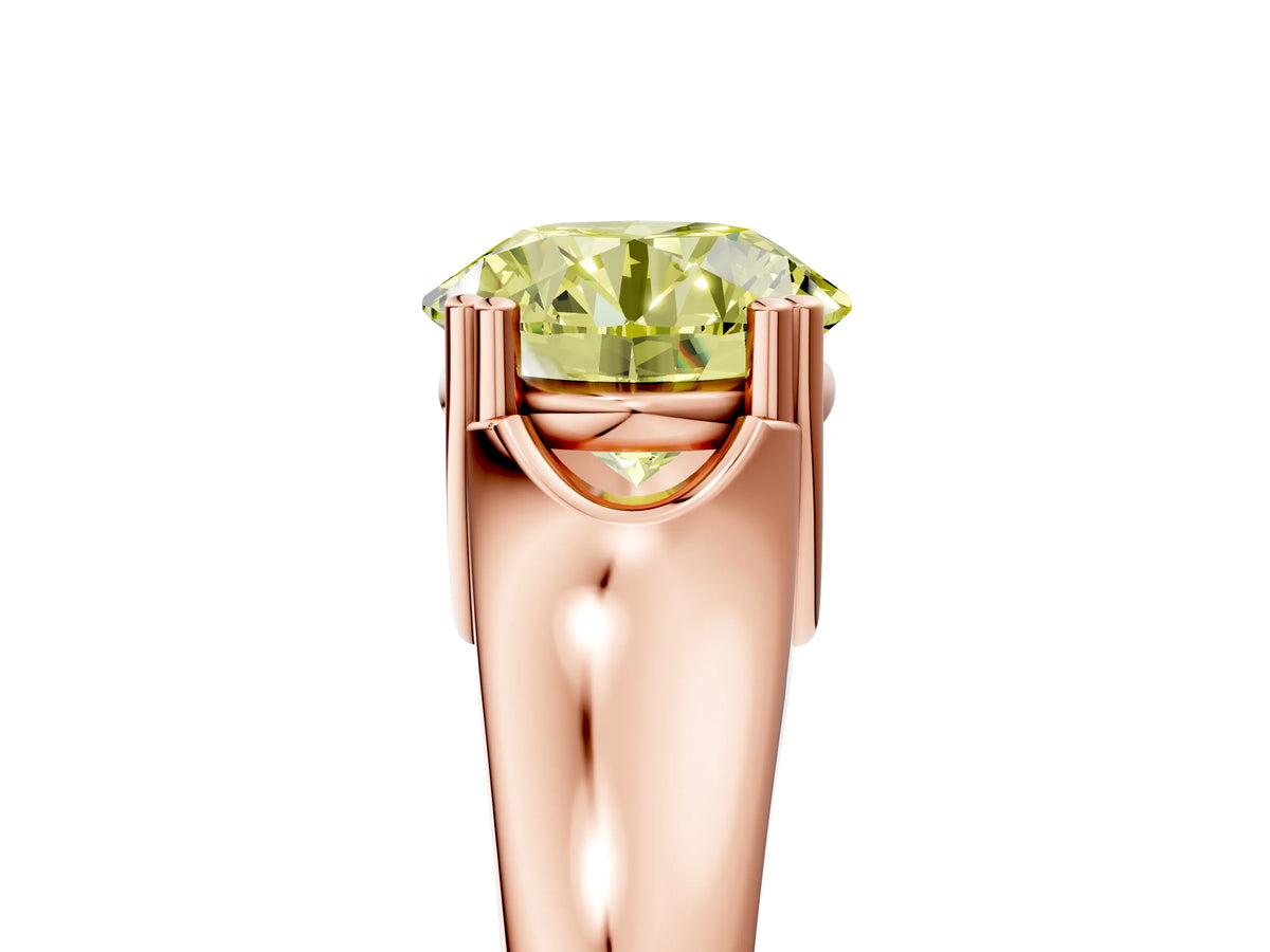 Fancy Yellow Round Cut Diamond Solitaire Ring in Rose gold with Smooth Wide Band and Prong Setting_5