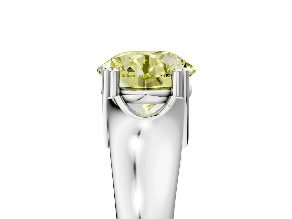 Fancy Yellow Round Cut Diamond Solitaire Ring in Silver with Smooth Wide Band and Prong Setting_17