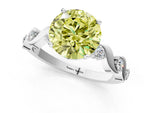 Fancy Yellow Round Cut Diamond Solitaire Ring in Silver with Twisted Ribbon Band and Round Accents_1