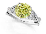 Fancy Yellow Round Cut Diamond Solitaire Ring in White gold with Interwoven Pavé Band and Prong Setting_1