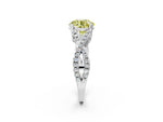 Fancy Yellow Round Cut Diamond Solitaire Ring in White gold with Interwoven Pavé Band and Prong Setting_2