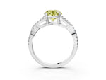 Fancy Yellow Round Cut Diamond Solitaire Ring in White gold with Interwoven Pavé Band and Prong Setting_3