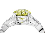 Fancy Yellow Round Cut Diamond Solitaire Ring in White gold with Interwoven Pavé Band and Prong Setting_4