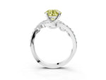 Fancy Yellow Round Cut Diamond Solitaire Ring in White gold with Pavé Twist Band and Prong Setting_3