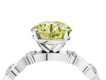 Fancy Yellow Round Cut Diamond Solitaire Ring in White gold with Twisted Ribbon Band and Round Accents_4