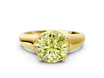 Fancy Yellow Round Cut Diamond Solitaire Ring in Yellow gold with Smooth Wide Band and Prong Setting