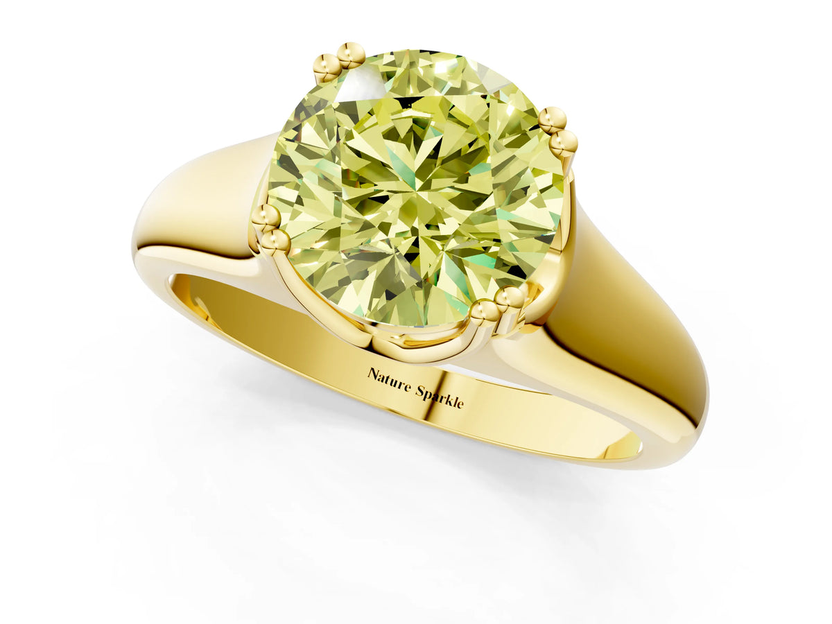 Fancy Yellow Round Cut Diamond Solitaire Ring in Yellow gold with Smooth Wide Band and Prong Setting_1