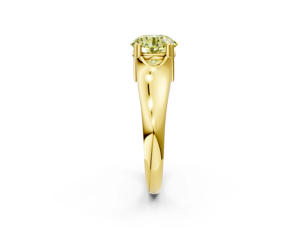 Fancy Yellow Round Cut Diamond Solitaire Ring in Yellow gold with Smooth Wide Band and Prong Setting_2