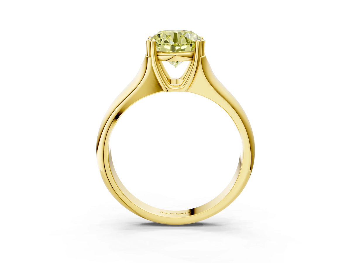 Fancy Yellow Round Cut Diamond Solitaire Ring in Yellow gold with Smooth Wide Band and Prong Setting_3