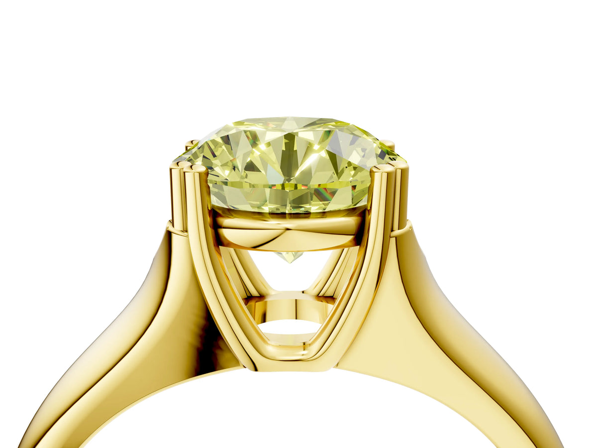Fancy Yellow Round Cut Diamond Solitaire Ring in Yellow gold with Smooth Wide Band and Prong Setting_4