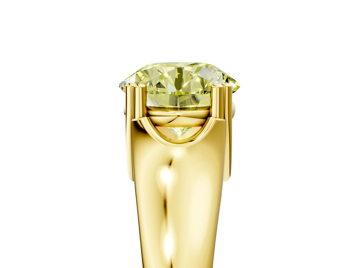 Fancy Yellow Round Cut Diamond Solitaire Ring in Yellow gold with Smooth Wide Band and Prong Setting_5