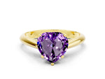 Heart Cut Amethyst Cathedral Solitaire Engagement Ring in Yellow gold with Prong Setting