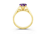 Heart Cut Amethyst Cathedral Solitaire Engagement Ring in Yellow gold with Prong Setting_3