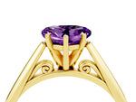Heart Cut Amethyst Cathedral Solitaire Engagement Ring in Yellow gold with Prong Setting_4