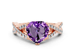 Heart Cut Amethyst Solitaire Ring in Rose gold with Interwoven Pavé Band and Prong Setting