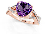 Heart Cut Amethyst Solitaire Ring in Rose gold with Interwoven Pavé Band and Prong Setting_1