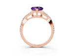 Heart Cut Amethyst Solitaire Ring in Rose gold with Interwoven Pavé Band and Prong Setting_3