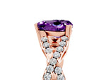 Heart Cut Amethyst Solitaire Ring in Rose gold with Interwoven Pavé Band and Prong Setting_5