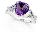 Heart Cut Amethyst Solitaire Ring in Silver with Interwoven Pavé Band and Prong Setting_7