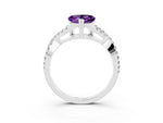 Heart Cut Amethyst Solitaire Ring in Silver with Interwoven Pavé Band and Prong Setting_9
