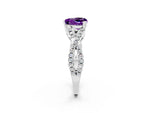 Heart Cut Amethyst Solitaire Ring in White gold with Interwoven Pavé Band and Prong Setting_2