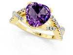 Heart Cut Amethyst Solitaire Ring in Yellow gold with Interwoven Pavé Band and Prong Setting_1