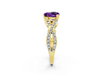 Heart Cut Amethyst Solitaire Ring in Yellow gold with Interwoven Pavé Band and Prong Setting_2