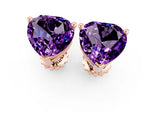 Heart Cut Amethyst Stud Earrings in Rose gold with Basket Setting_1