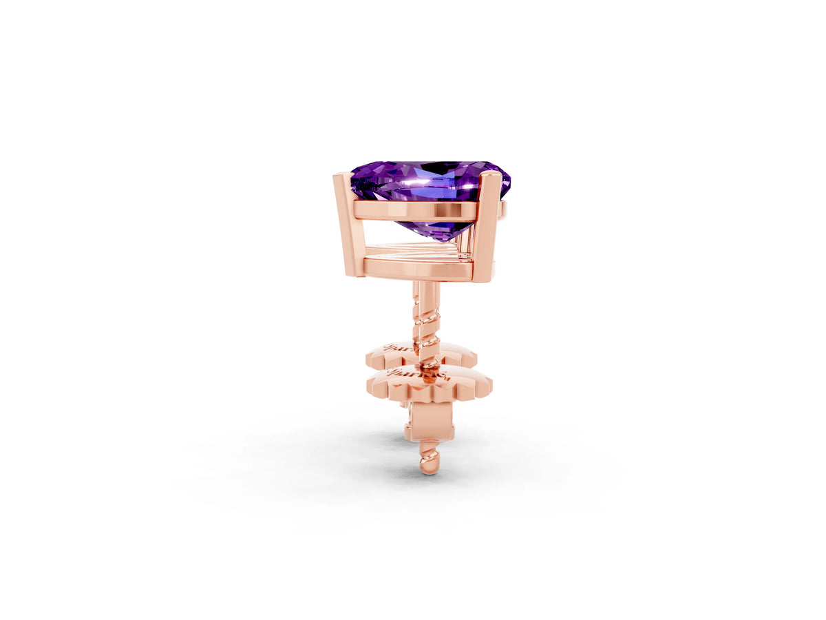 Heart Cut Amethyst Stud Earrings in Rose gold with Basket Setting_2